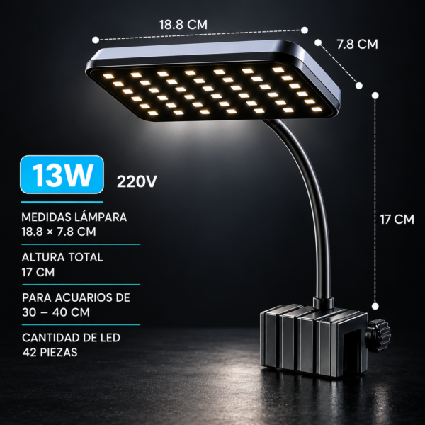 Lámpara LED Full Spectrum con Clip para Acuario 13 W